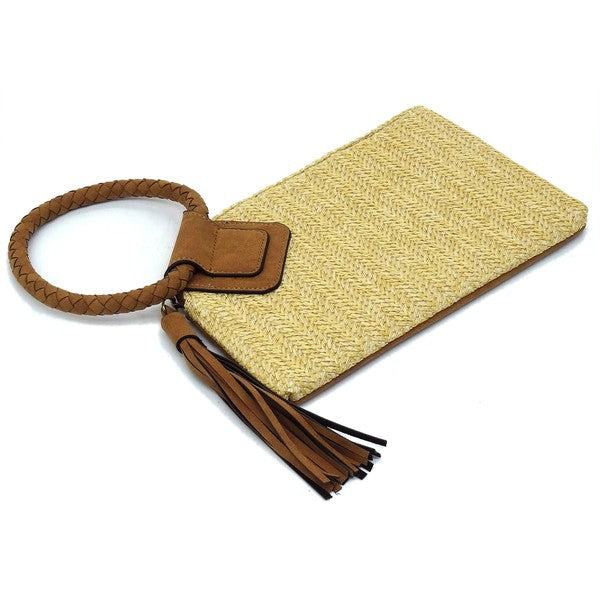 TEEK - Straw Cuff Handle Tassel Wristlet Clutch BAG TEEK FG   