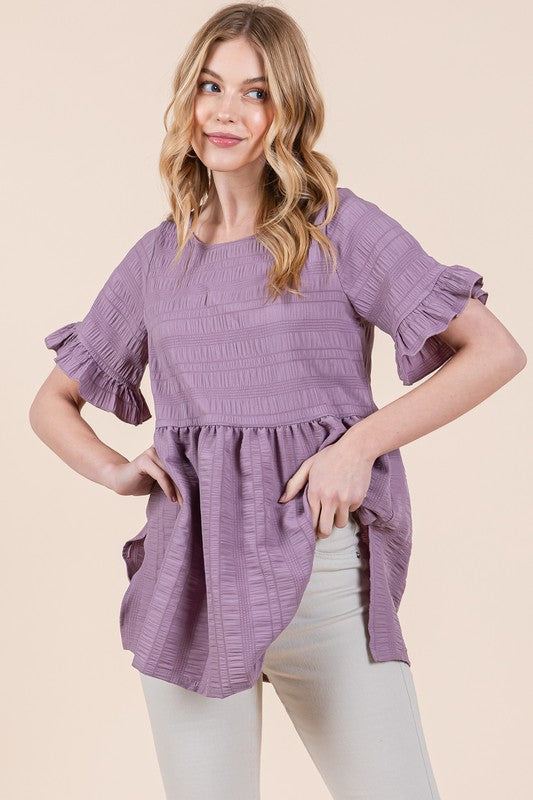 TEEK - Textured Ruffle Sleeve Tunic TOPS TEEK FG Pale Purple S 