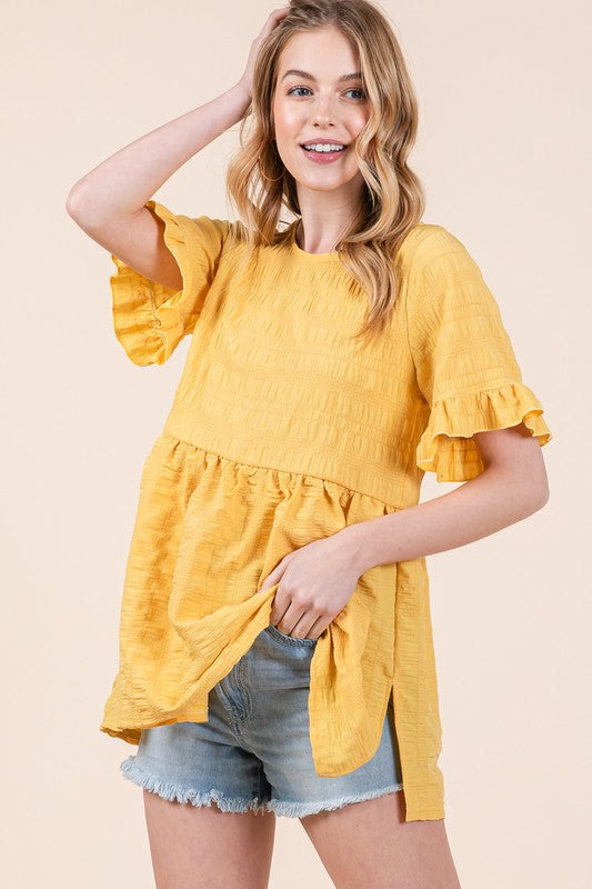 TEEK - Textured Ruffle Sleeve Tunic TOPS TEEK FG   