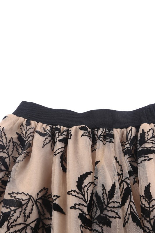 TEEK - Apricot Floral Leaves Embroidered High Waist Skirt SKIRT TEEK FG   