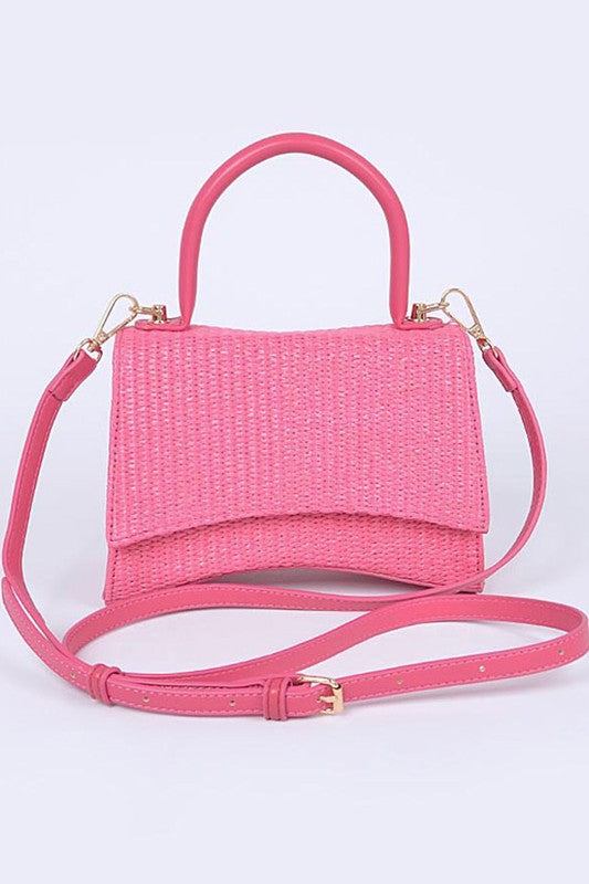 TEEK - Faux Straw Top Handle Crossbody Swing Bag BAG TEEK FG Fuchsia  