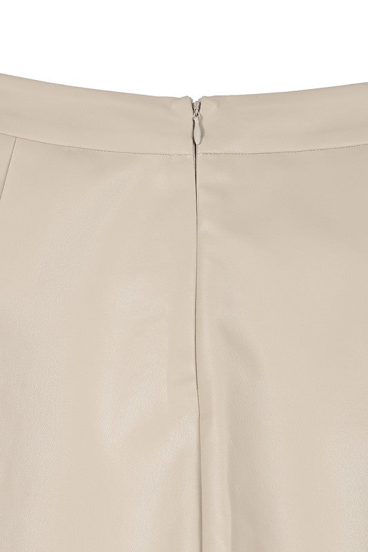 TEEK - Ivory Vegan Leather Pleated Mini Skirt SKIRT TEEK FG   