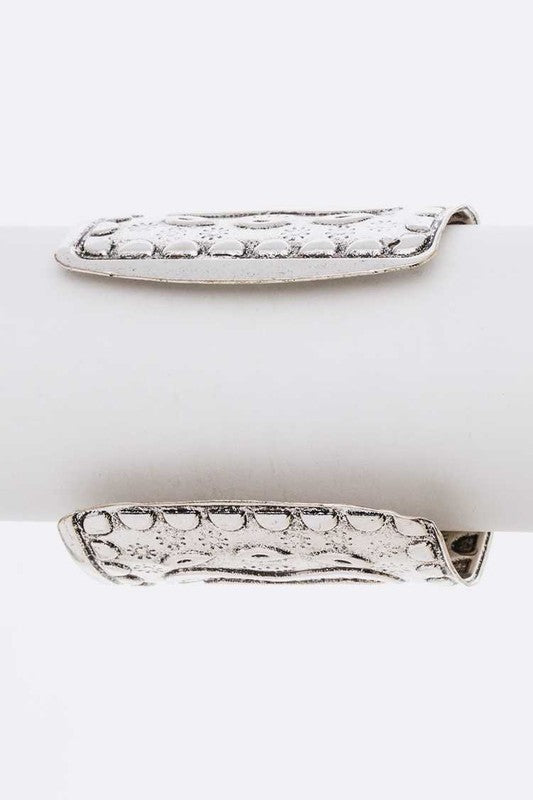TEEK - Silver/White Genuine Stone Engraved Cuff Bangle JEWELRY TEEK FG   
