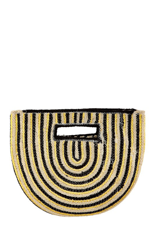 TEEK - Half Circle Straw Stripe Sandwich Handbag BAG TEEK FG BLACK/GOLD  