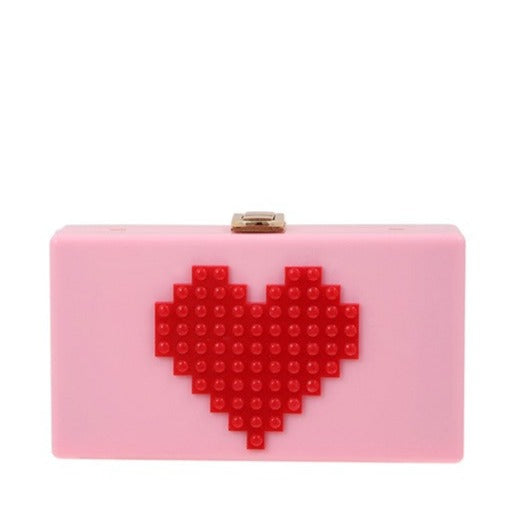 TEEK - Pixelated Heart Shape Clutch Bag BAG TEEK FG PINK  