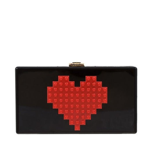 TEEK - Pixelated Heart Shape Clutch Bag BAG TEEK FG BLACK  