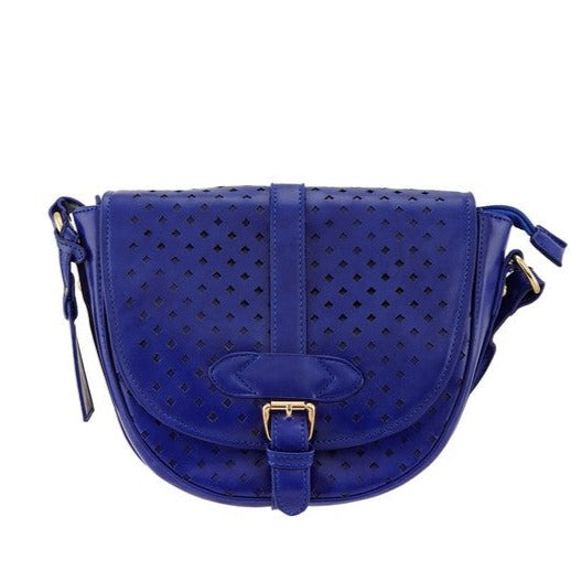TEEK - Perforated Diamond Cut Top Fold Messenger Bag BAG TEEK FG BLUE  