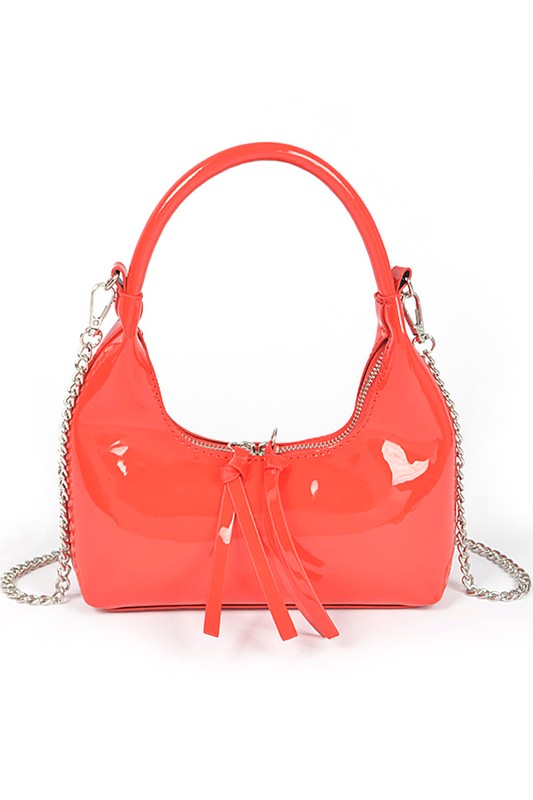 TEEK - Patent Faux Leather Top Handle Convertible Bag BAG TEEK FG Red  