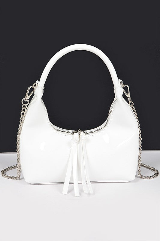 TEEK - Patent Faux Leather Top Handle Convertible Bag BAG TEEK FG White  