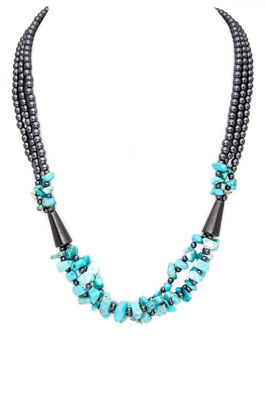 TEEK - Twisted Chip Stone Hematite Iconic Necklace JEWELRY TEEK FG Turquoise  