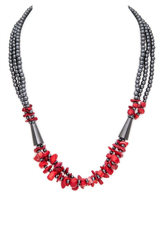 TEEK - Twisted Chip Stone Hematite Iconic Necklace JEWELRY TEEK FG Red  