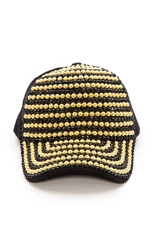 TEEK - Rhinestone Studded Fashion Cap HAT TEEK FG Black/Gold  