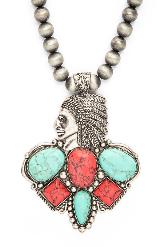 TEEK - Mix Stone Oversize Western Necklace Set SET TEEK FG Turquoise/Coral  