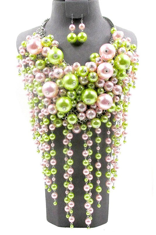 TEEK - Head Turner Mix Pearl Layer Necklace Set SET TEEK FG Pink/Green  