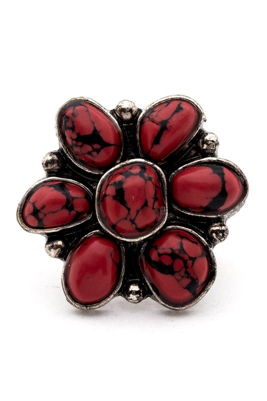 TEEK - Western Stone Flower Stretch Ring JEWELRY TEEK FG Red  