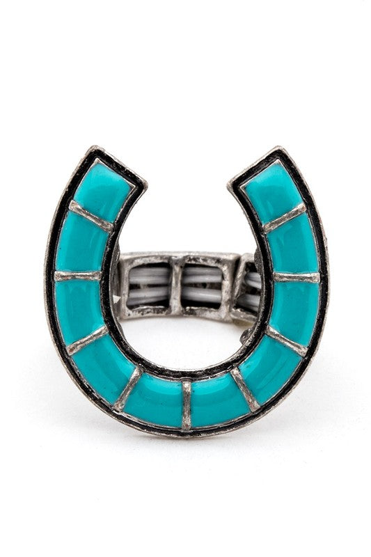 TEEK - Horse Shoe Iconic Western Stretch Ring JEWELRY TEEK FG Turquoise  