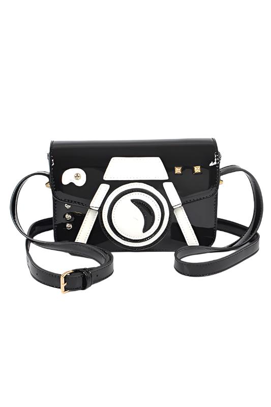 TEEK - Black White Patent Finish Iconic Camera Crossbody Bag BAG TEEK FG   