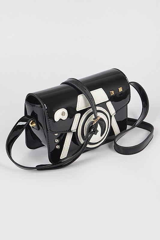 TEEK - Black White Patent Finish Iconic Camera Crossbody Bag BAG TEEK FG   