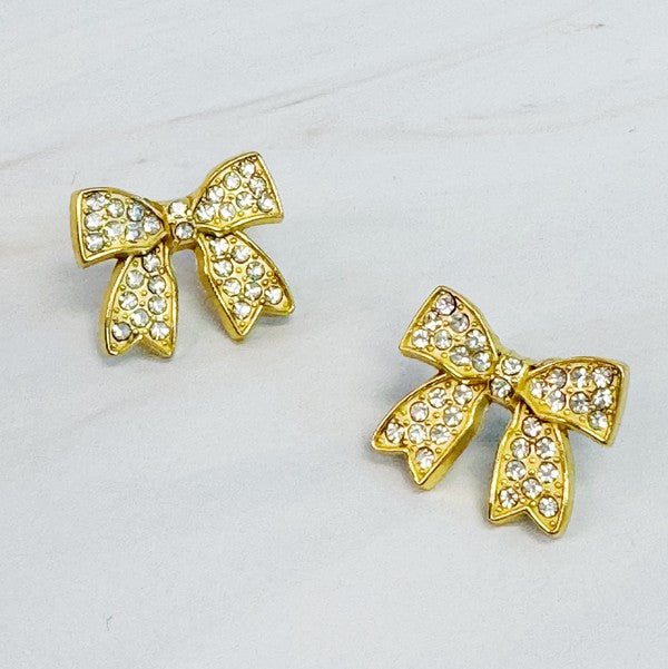 TEEK - Gold Shine Sparkle Bow Stud Earrings JEWELRY TEEK FG   