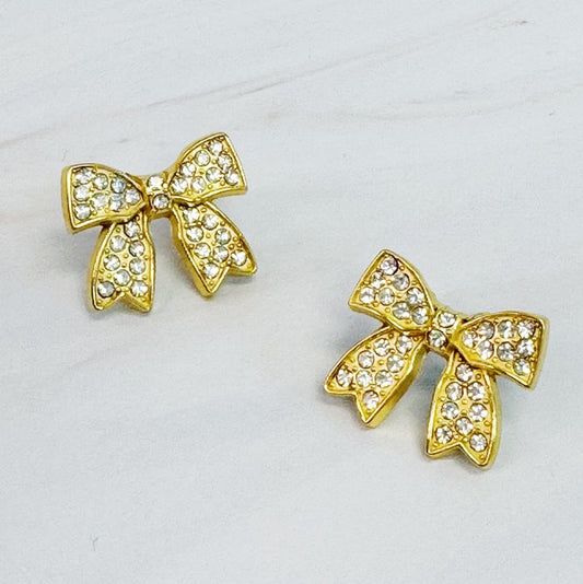 TEEK - Gold Shine Sparkle Bow Stud Earrings JEWELRY TEEK FG   