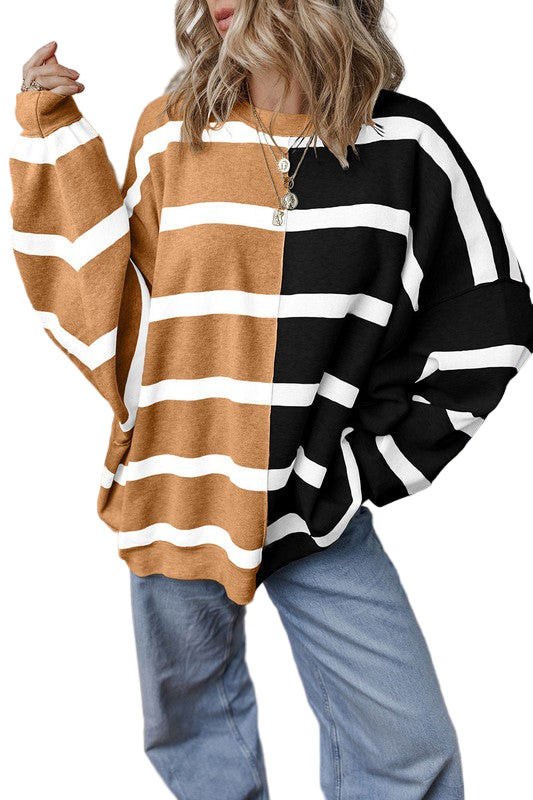 TEEK - Oversized Contrast Printed Dropped Shoulder Top TOPS TEEK FG BROWN M