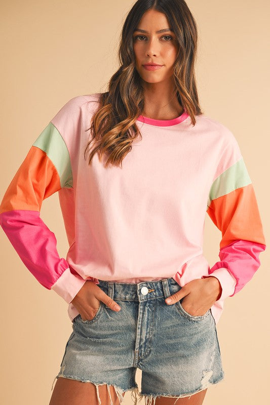 TEEK - Color Block Sleeve Loose Fit Top TOPS TEEK FG   