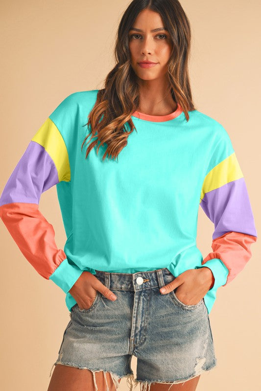 TEEK - Color Block Sleeve Loose Fit Top TOPS TEEK FG   