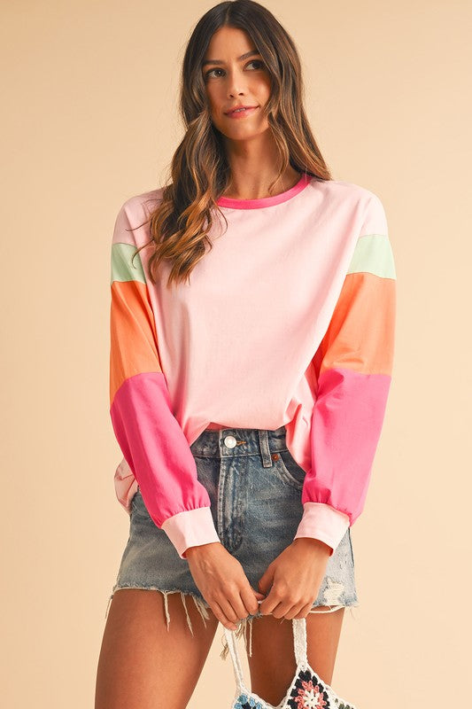 TEEK - Color Block Sleeve Loose Fit Top TOPS TEEK FG   