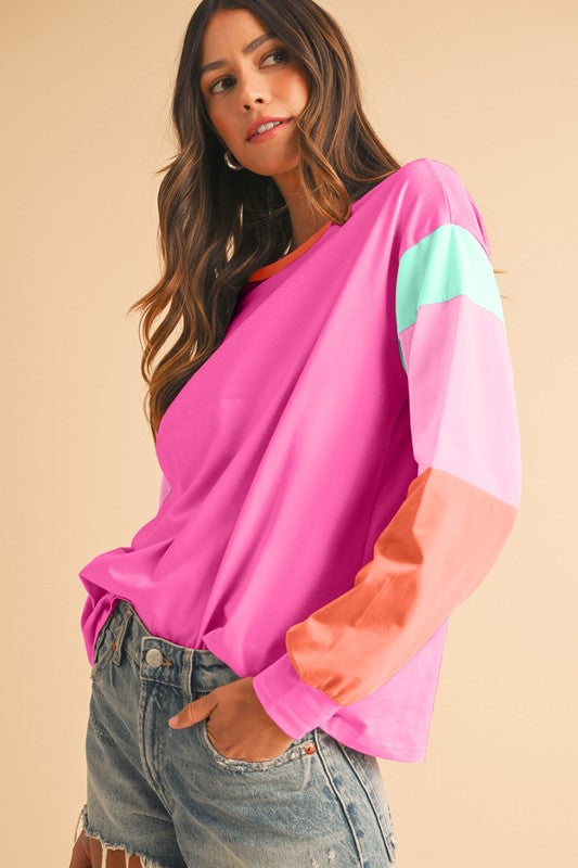 TEEK - Color Block Sleeve Loose Fit Top TOPS TEEK FG   