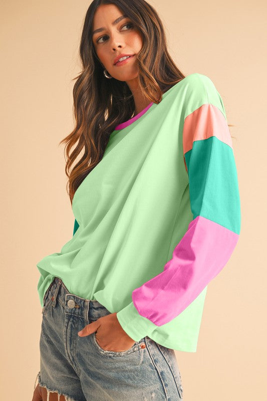 TEEK - Color Block Sleeve Loose Fit Top TOPS TEEK FG   