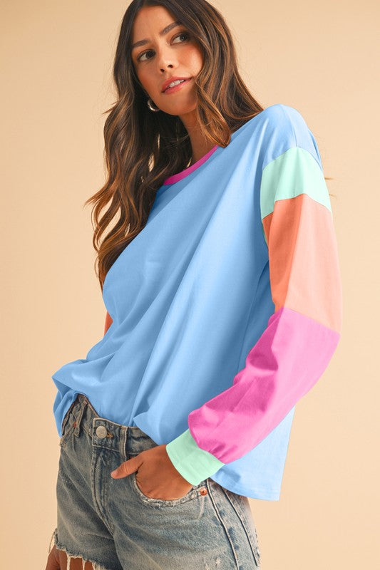 TEEK - Color Block Sleeve Loose Fit Top TOPS TEEK FG   