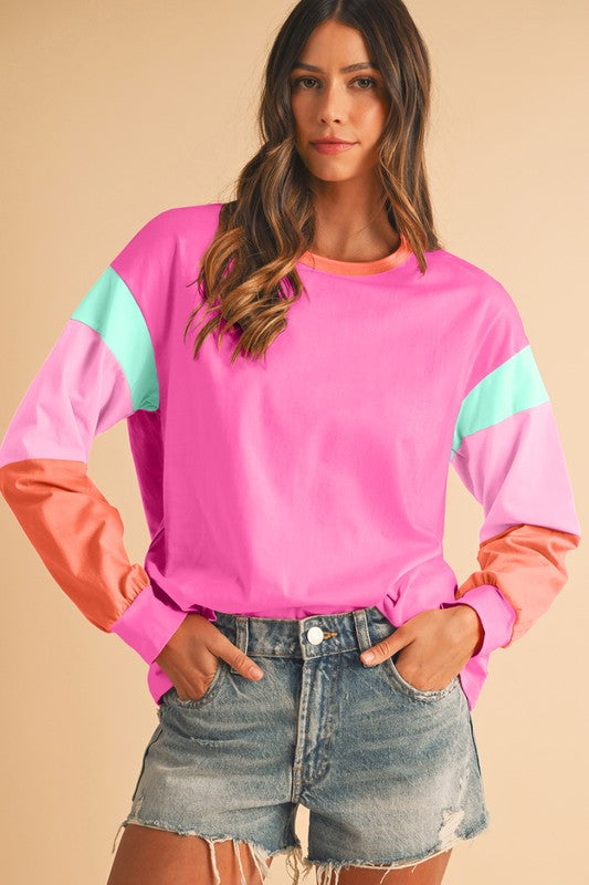 TEEK - Color Block Sleeve Loose Fit Top TOPS TEEK FG   