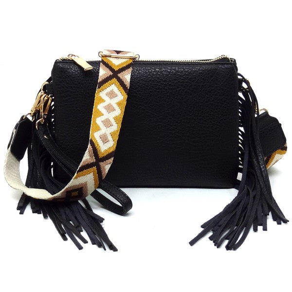 TEEK - Aztec Guitar Strap Fringe Clutch Crossbody Bag BAG TEEK FG BLACK  