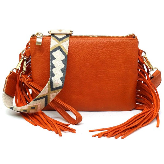 TEEK - Aztec Guitar Strap Fringe Clutch Crossbody Bag BAG TEEK FG RUST  