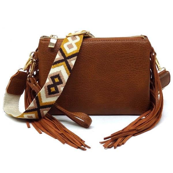 TEEK - Aztec Guitar Strap Fringe Clutch Crossbody Bag BAG TEEK FG Brown  