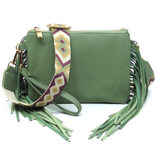 TEEK - Aztec Guitar Strap Fringe Clutch Crossbody Bag BAG TEEK FG SAGE  