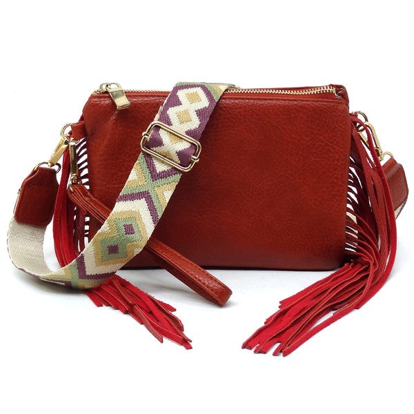 TEEK - Aztec Guitar Strap Fringe Clutch Crossbody Bag BAG TEEK FG D/CORAL  