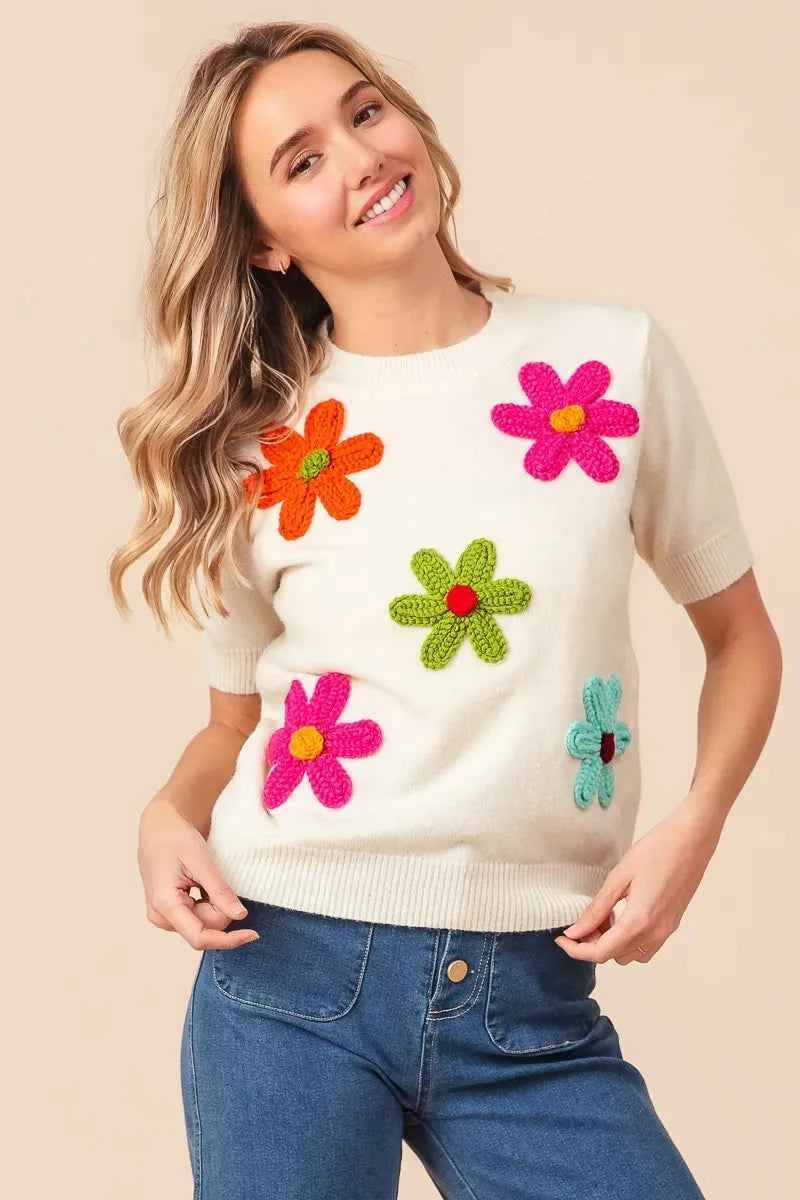 TEEK - Crochet Flower Patch Sweater Top TOPS TEEK Trend