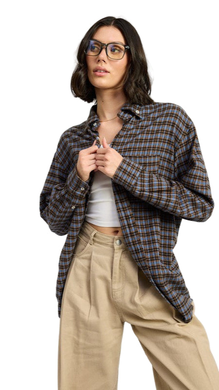 TEEK - BLUE COMBO OVERSIZED PLAID SHIRT TOPS TEEK FG S