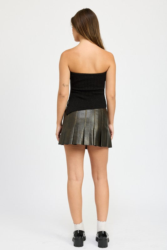 TEEK - BROWN LEATHER PLEATED SKIRT SKIRT TEEK FG
