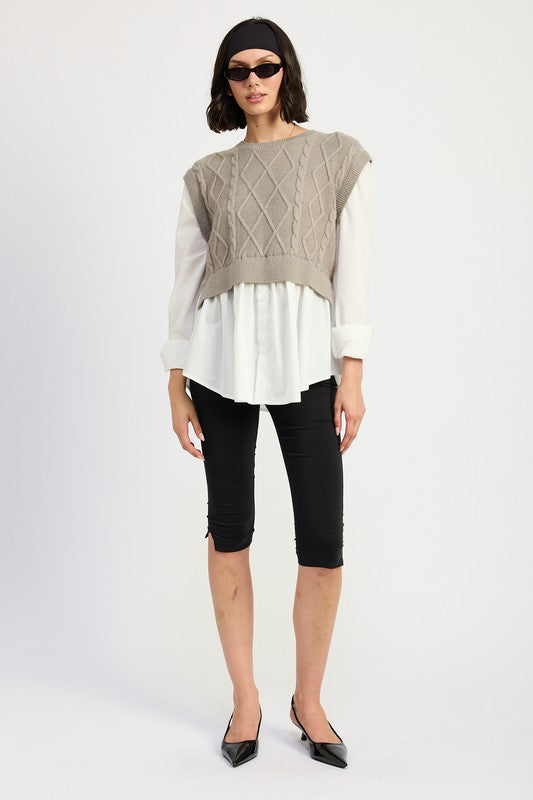 TEEK - CABLE TWO FER SWEATER TOP TOPS TEEK FG