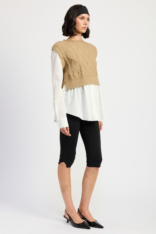 TEEK - CABLE TWO FER SWEATER TOP TOPS TEEK FG