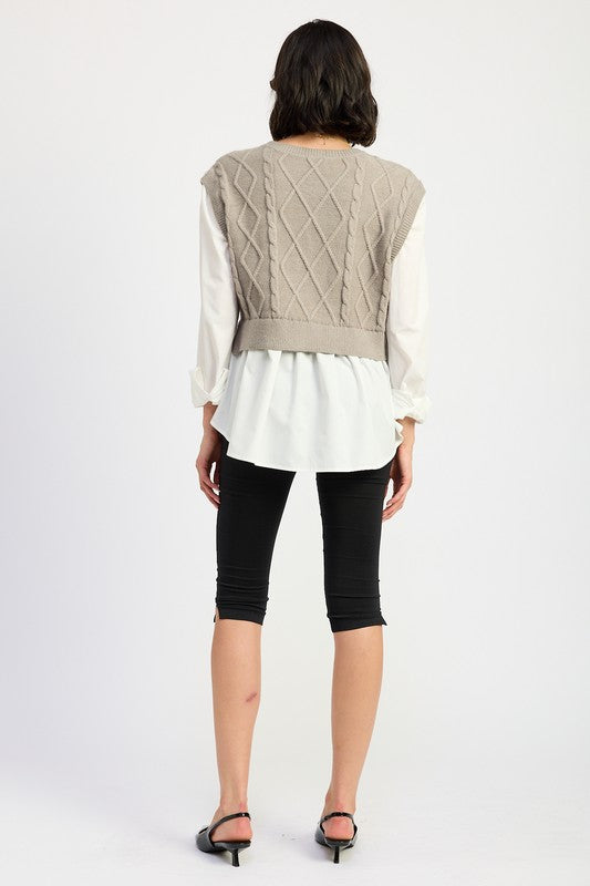 TEEK - CABLE TWO FER SWEATER TOP TOPS TEEK FG