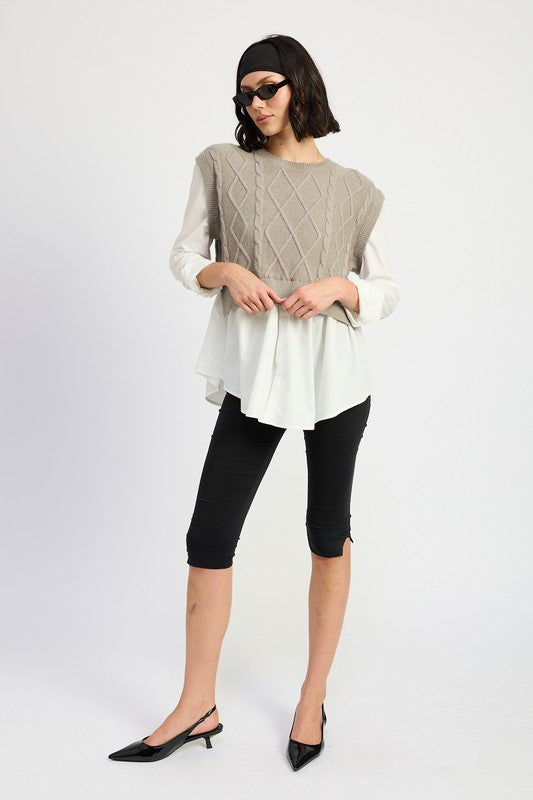 TEEK - CABLE TWO FER SWEATER TOP TOPS TEEK FG