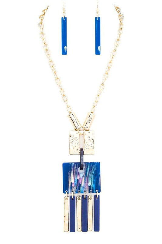 TEEK - Mix Media Resin Pendant Long Necklace Set JEWELRY TEEK FG Blue  