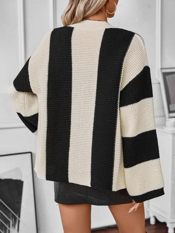 TEEK - Taupe Multi Color Block Striped Knit Cardigan SWEATER TEEK FG