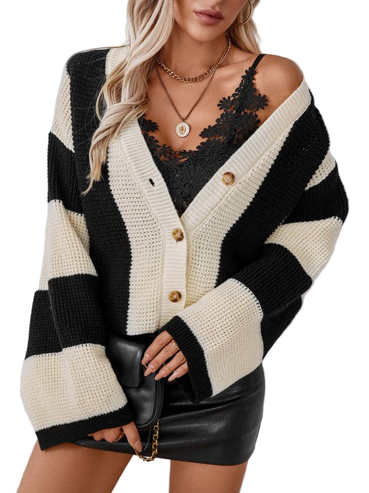 TEEK - Taupe Multi Color Block Striped Knit Cardigan SWEATER TEEK FG