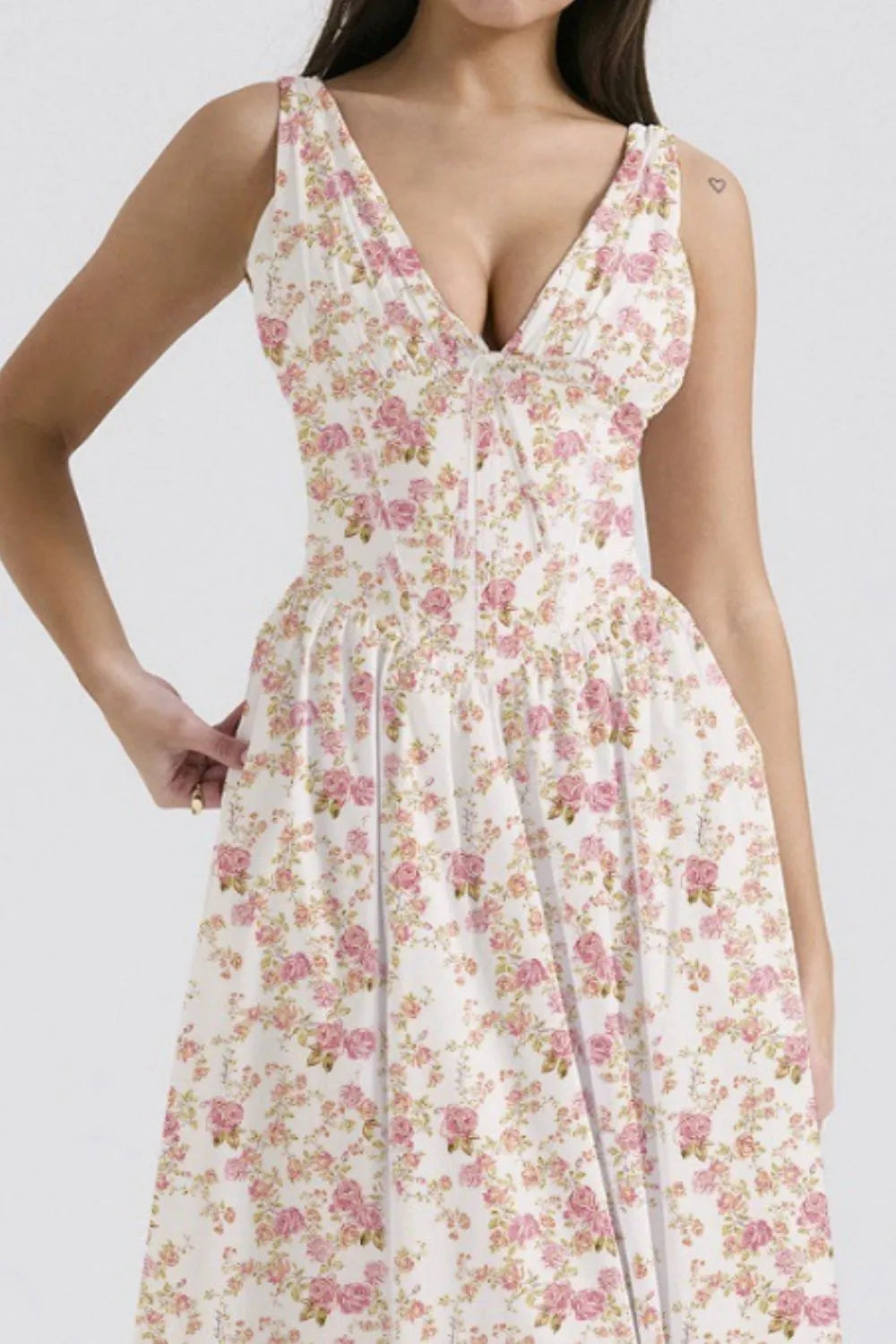 TEEK - Floral V-Neck Sleeveless Midi Pocketed Dress DRESS TEEK Trend