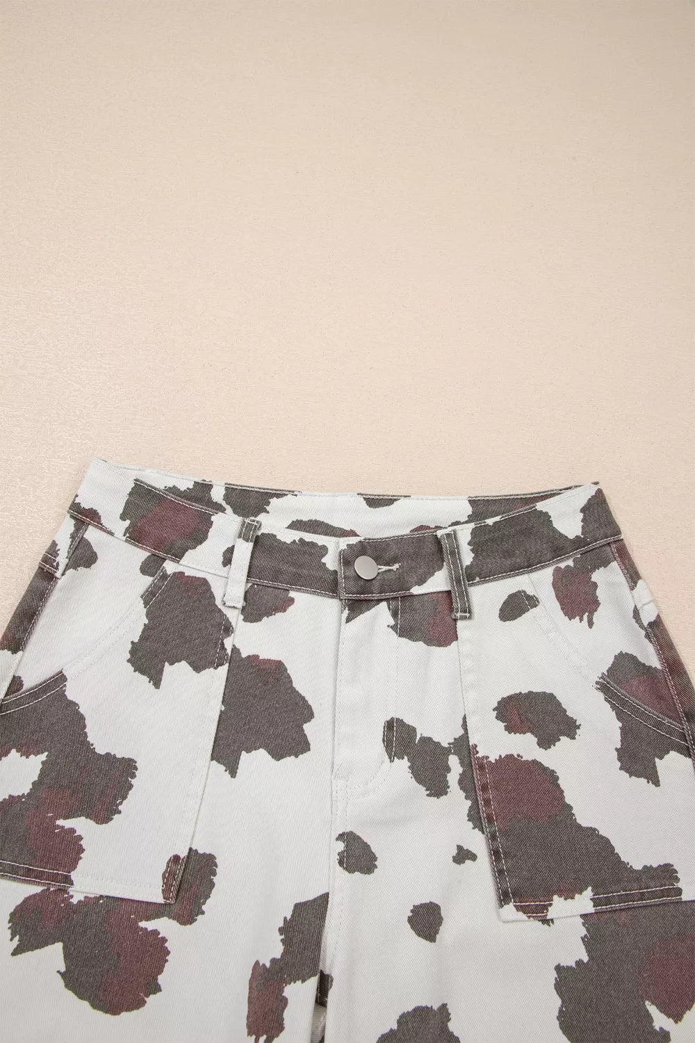 Cow Spots Printed Multi Pocketed Jeans Trendsi