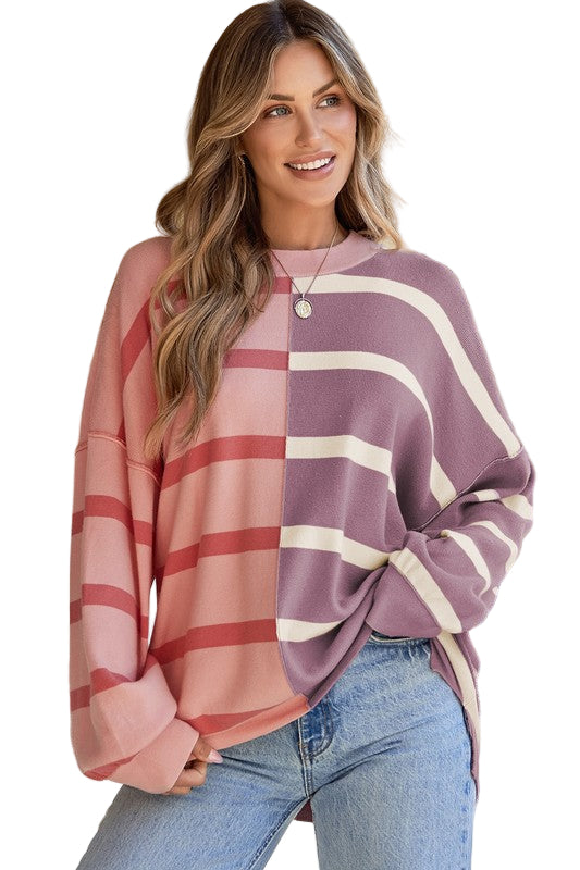 TEEK - Striped Colorblock Drop Shoulder Sweater TOPS TEEK FG